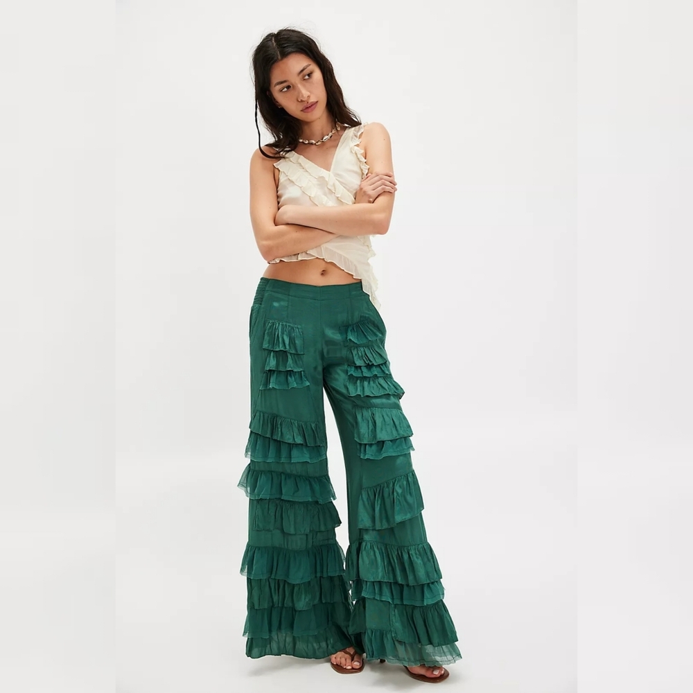 Free People Rock And Frill Pant Uncut Emerald Green‎